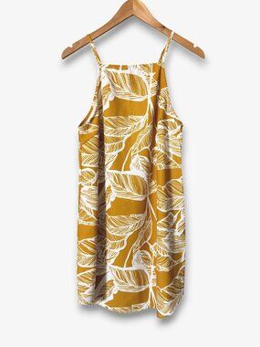 Blooming Jelly Tropical Leaf Mini Dress Mustard Yellow Size M Summer Resortwear